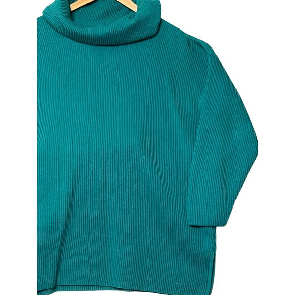 Teal Ribbed Turtleneck Sweater By R.T.W. Ready To Wind Down - L Cotton Knit Pull - Picture 3 of 16